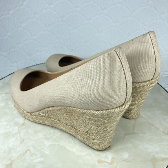 J. Crew Heels Women 9 Beige Canvas Comfort Summer Slip On Espadrille Wedge Pumps - Picture 7 of 14